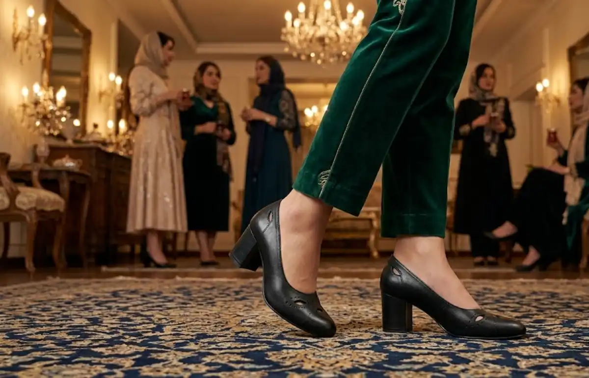 کفش پاشنه بلند چرم طبیعی مدل چشمی
